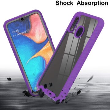 LeYi Samsung A20 Case, Samsung Galaxy A20 Case with Tempered Glass Screen Protector [2 Pack], Full Body Protective Hybrid Rugged Clear Bumper Shockproof Phone Cover Case for Galaxy A20, Purple