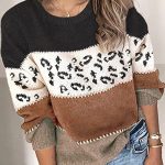 Angashion Women's Sweaters Casual Long Sleeve Crewneck Color Block Patchwork Pullover Knit Sweater Tops - Image 3