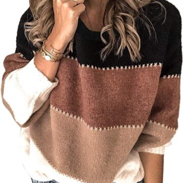 Womens Casual Crewneck Pullover Angashion Women's Sweaters Casual Long Sleeve Crewneck Color Block Patchwork Pullover Knit Sweater Tops