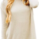 Womens Long Sleeve Sweater MEROKEETY Women's Long Sleeve Oversized Crew Neck Solid Color Knit Pullover Sweater Tops