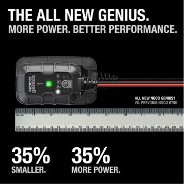 NOCO GENIUS1, 1-Amp Fully-Automatic Smart Charger, 6V And 12V Battery Charger, Battery Maintainer, And Battery Desulfator With Temperature Compensation