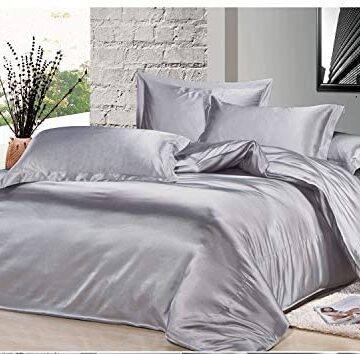 AMTTP Silk 4 Piece - Bed Sheet Set - Solid Fitted Sheet Fits Up to 12 inches Deep Pocket Sheets - Breathable - Hypoallergenic - Hotel Luxury Bed Sheets Extra Soft 100% Silk Satan