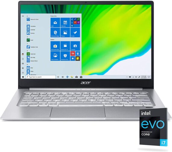 Intel Evo Thin Laptop Acer Swift 3 Intel Evo Thin & Light Laptop, 14 Full HD, Intel Core i7-1165G7, Intel Iris Xe Graphics, 8GB LPDDR4X, 256GB NVMe SSD, Wi-Fi 6, Fingerprint Reader, Back-lit KB, SF314-59-75QC