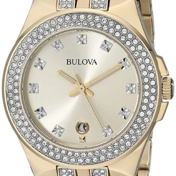 Bulova Men's 98B174 Swarovski Crystal Gold Tone Watch