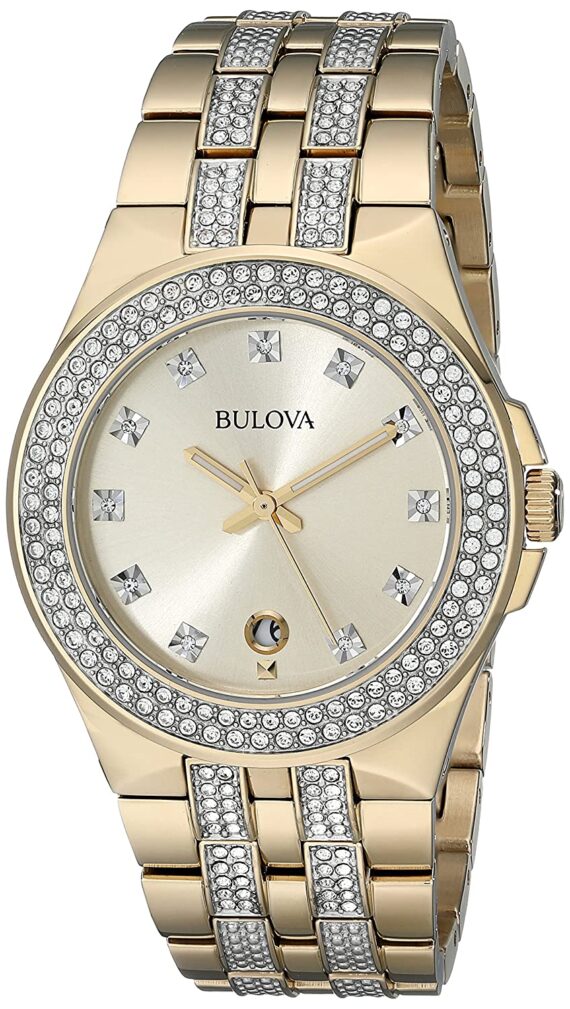 Bulova Men's 98B174 Swarovski Crystal Gold Tone Watch