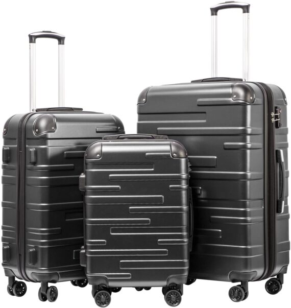 Coolife Luggage Expandable(only 28) Suitcase 3 Piece Set with TSA Lock Spinner 20in24in28in (reg grey)