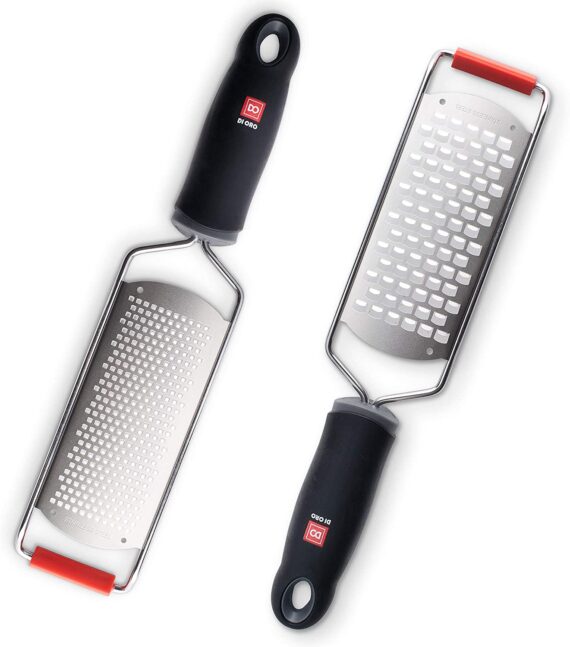 Handheld Coarse Cheese Grater DI ORO 2-Piece Kitchen Grater Set – Handheld Coarse Cheese Grater and Fine Lemon Zester – Effortlessly Grates All Food Types and Cleans Easy – Ergonomic Comfort Grip and Razor Sharp Stainless Steel