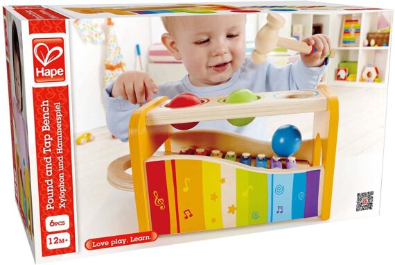 Hape Pound & Tap Bench Hape Pound & Tap Bench with Slide Out Xylophone - Award Winning Durable Wooden Musical Pounding Toy for Toddlers, Multifunctional and Bright Colours, Yellow