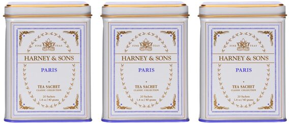 Paris Black Tea Sachet Harney & Sons Paris Black Tea Sachet Collection, All Natural - Classic Tin of 20 Sachets, 1.4 Ounce - 3-Pack