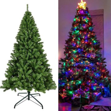 Artificial Christmas Tree LED Juegoal Artificial Christmas Tree with LED String Lights (NOT Pre-Strung) 8 Lighting Modes Fake Xmas Tree with Durable Metal Legs (6 FT)