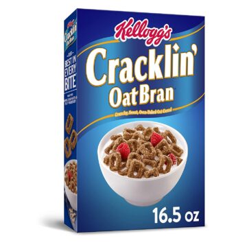 Cracklin' Oat Bran Cereal Kellogg's Breakfast Cereal, Cracklin' Oat Bran, Excellent Source of Fiber, Made with Whole Grain, 16.5oz Box (Pack of 10)
