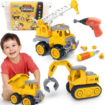 Kididdo Take Apart Truck Kididdo Take Apart Truck for Boys and Girls,Set of 3 Construction Vehicles for Kids, Build a Dump Truck, Excavator and Crane, Take a Part Truck Toy with Drill and Tools for Toddlers 3-5 Years Old