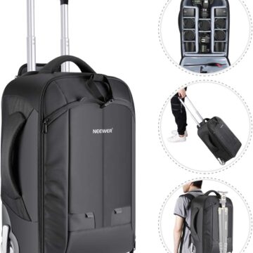 Convertible Wheeled Camera BackpackNeewer 2-in-1 Convertible Wheeled Camera Backpack Luggage Trolley Case with Double Bar, Anti-shock Detachable Padded Compartment for SLRDSLR Cameras, Tripod, Lens and Other Accessories (BlackGrey)