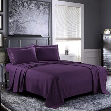 PURE BEDDING Bed Sheets - Queen Sheet Set [6-Piece, Purple] - Hotel Luxury 1800 Brushed Microfiber - Soft and Breathable - Deep Pocket Fitted Sheet, Flat Sheet, Pillow Cases