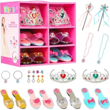 Princess Jewelry Boutique DressUp Princess Jewelry Boutique Dress Up and Elegant Shoe(4 Pairs of Girls Heels Shoes),Role Play Fashion Accessories of Crowns, Necklaces, Bracelets, Rings,Girls Beauty Gift Toys for Age 2 3 4 5 6 Year Old