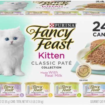 Pate Wet Kitten Food Purina Fancy Feast Grain Free Pate Wet Kitten Food Variety Pack, Kitten Classic Pate Collection, 4 flavors - (24) 3 oz. Boxes