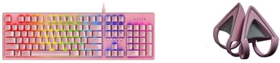 Razer Huntsman Gaming Keyboard Fastest Keyboard Switches Ever - Clicky Optical Switches & Kitty Ears for Kraken Headsets Compatible with Kraken 2019, Kraken TE Headsets - Quartz Pink