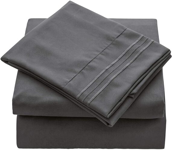 VEEYOO Bed Sheet Twin XL - Charcoal Fitted Sheets Set Deep Pocket, Luxury 1800 Brushed Microfiber Bed Set Extra Soft, Wrinkle, Fade, Stain Resistant, Breathable, Hypoallergenic - 3 Piece, Charcoal