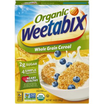 Weetabix Organic Whole GrainWeetabix Organic Whole Grain Cereal Biscuits, USDA Certified Organic, Non-GMO Project Verified, Heart Healthy, Kosher, Vegan, 14 Oz Box (Pack of 12)