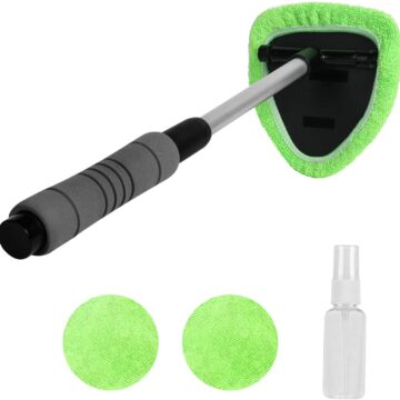 Car Window Cleaning Tool XINDELL Windshield Cleaner -Microfiber Car Window Cleaning Tool with Extendable Handle and Washable Reusable Cloth Pad Head Auto Interior Exterior Glass Wiper Car Glass Cleaner Kit (Extendable)