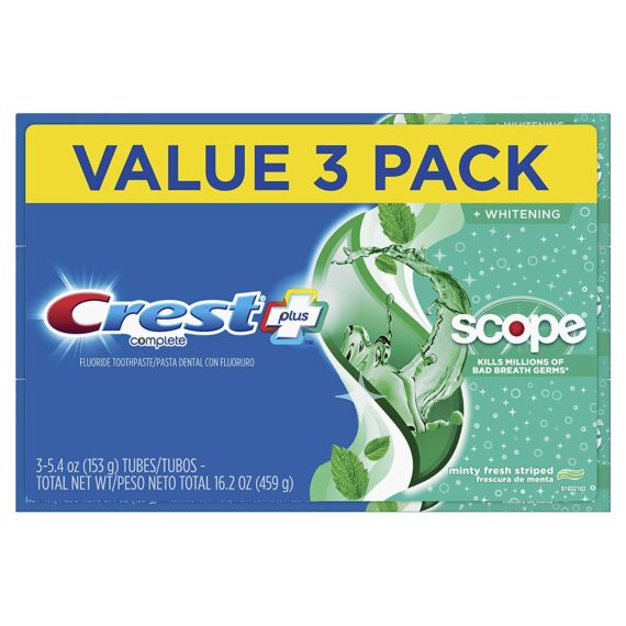 Crest + Scope Complete Whitening Toothpaste, Minty Fresh, 5.4 oz, Pack of 3