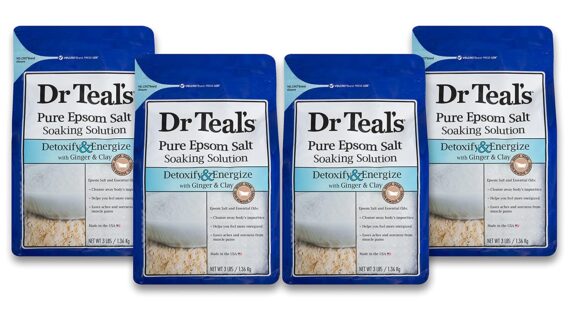 Epsom Salt Soaking Solution Dr Teal's Epsom Salt Soaking Solution, Detoxify & Energize, Ginger & Clay, 4 Count - 3lb Bags, 12lbs Total
