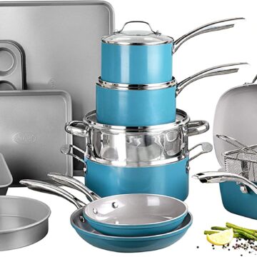 Gotham Steel Ocean Blue Pots and Pans, Complete Ceramic Cookware & Bakeware, Ultra Nonstick Durable Diamond Coating, Stainless Stay Cool Handles Oven & Dishwasher Safe, 100% PFOA Free, 20 Piece Set