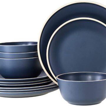 Gufaith Melamine Dinnerware Sets for 4,12 Piece Plates and Bowls Sets, Unbreakable BPA Free, Suitable Indoors And Outdoors (Navy Blue)