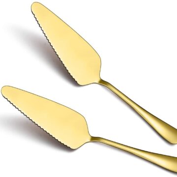 Kyraton Gold Cake Pie Pastry Server Pack Of 2, Wedding Cake Knife And Server Set, Stainless Steel Golden Cake Cutter Wedding Cake Cutting Set, Cake Serving Set