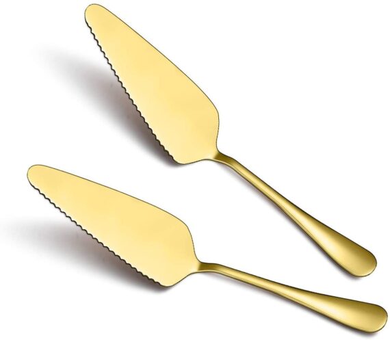 Kyraton Gold Cake Pie Pastry Server Pack Of 2, Wedding Cake Knife And Server Set, Stainless Steel Golden Cake Cutter Wedding Cake Cutting Set, Cake Serving Set