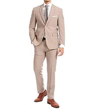 Men’s Tan Slim Fit 2 Piece Notch Lapel Suit Set with Blazer Jacket & Dress Pants - (42 Regular)