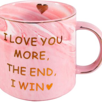 OEAGO Funny Gifts Mug for Girlfriend Women Wife. Funny Gifts 12 oz Marble Pink Coffee Mug,Christmas Valentine's Day Birthday Gift for Her Him Wife Print I Love You More The End I Win