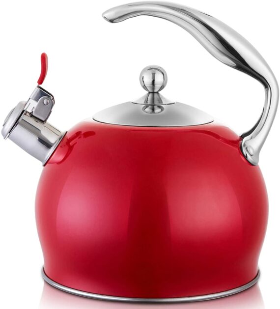 Sotya Tea Kettle Best 3 Quart induction Modern Stainless Steel Surgical Whistling Teapot-Tea Pot For Stove Top (Bright red)