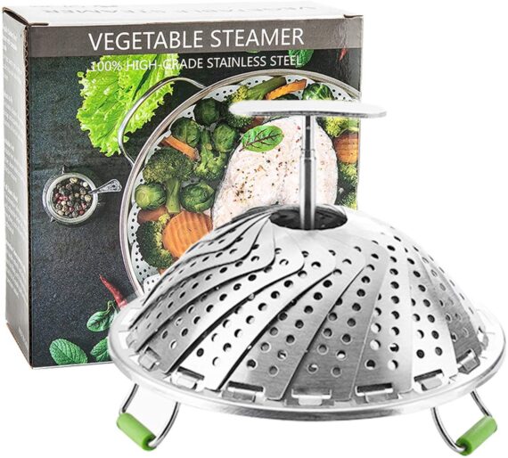 Steamer Basket Stainless Steel Vegetable Steamer Basket Folding Steamer Insert for Veggie Fish Seafood Cooking Expandable to Fit Various Size Pot 5.1" to 9" (Medium)
