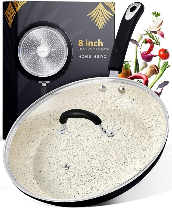 Stone Coated Nonstick Frying Pan with Lid - 8 Inch Frying Pans Nonstick Pan with Lid Skillets Nonstick with Lids Non Stick Pan Cooking Pan Fry Pan Skillet with Lid Large Frying Pan Non Sticking Pan