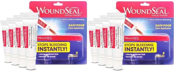 WoundSeal Powder 4 Each (Pack of 2) - Wound Care First Aid for Cuts, Scrapes and Abrasions - Stops Bleeding in Seconds Without Stitches or Bandages - Safe and Effective for People of All Ages and Pets