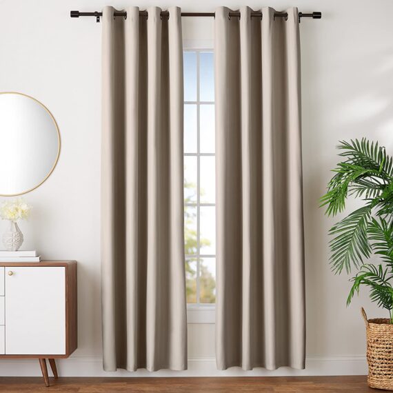 Amazon Basics Room Darkening Blackout Window Curtains with Grommets - 42" x 96", Taupe, 2 Panels